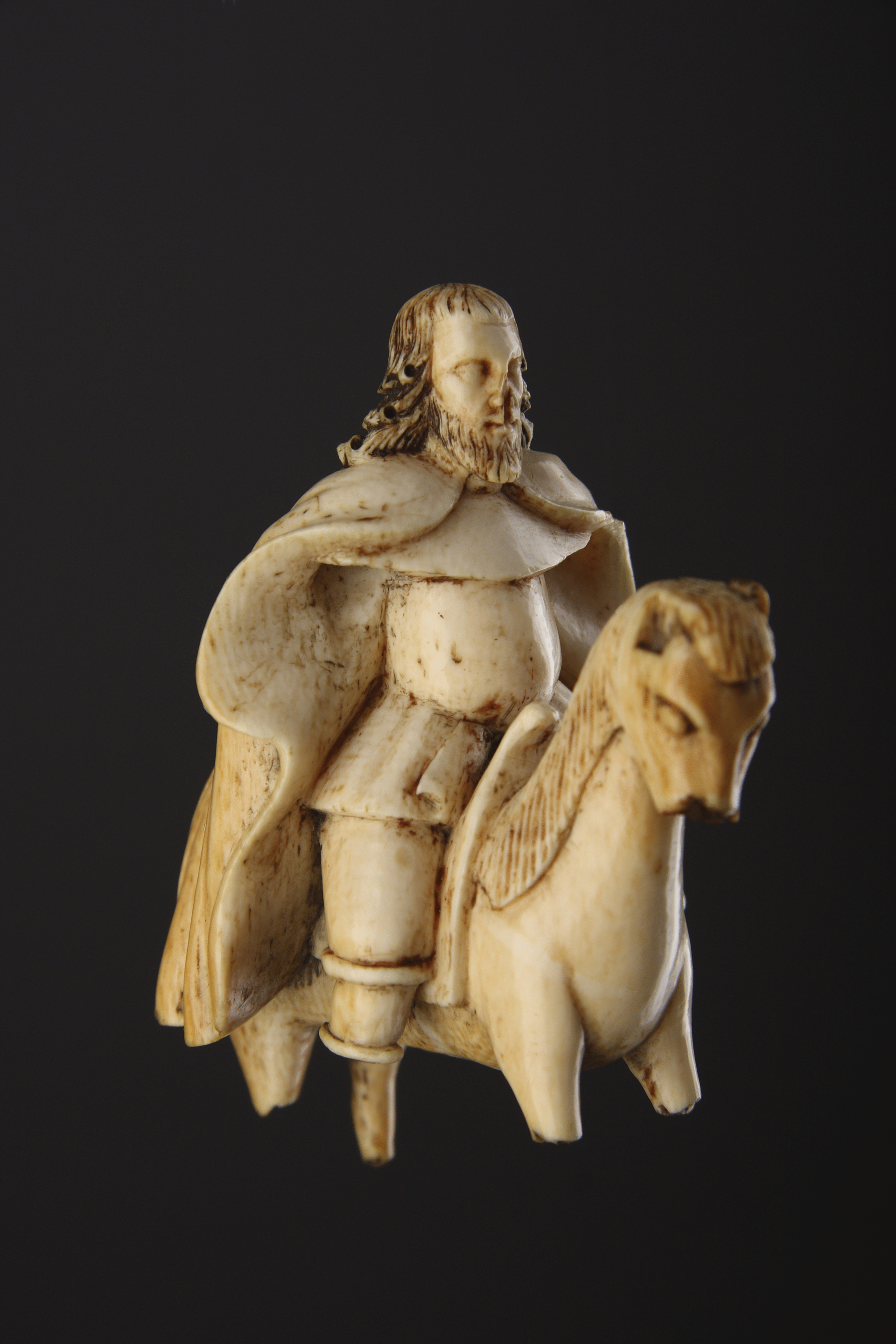 Indo Portuguese Carved Ivory Chess Piece Representing a Knight on Horseback